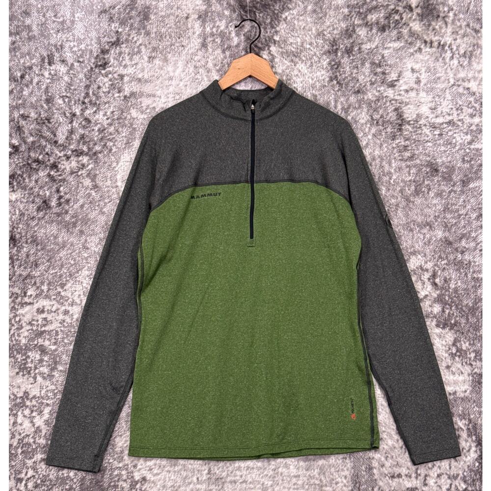 Mammut Base Layer Large Mens Green 1/4 Zip Polartec Waffle Pullover